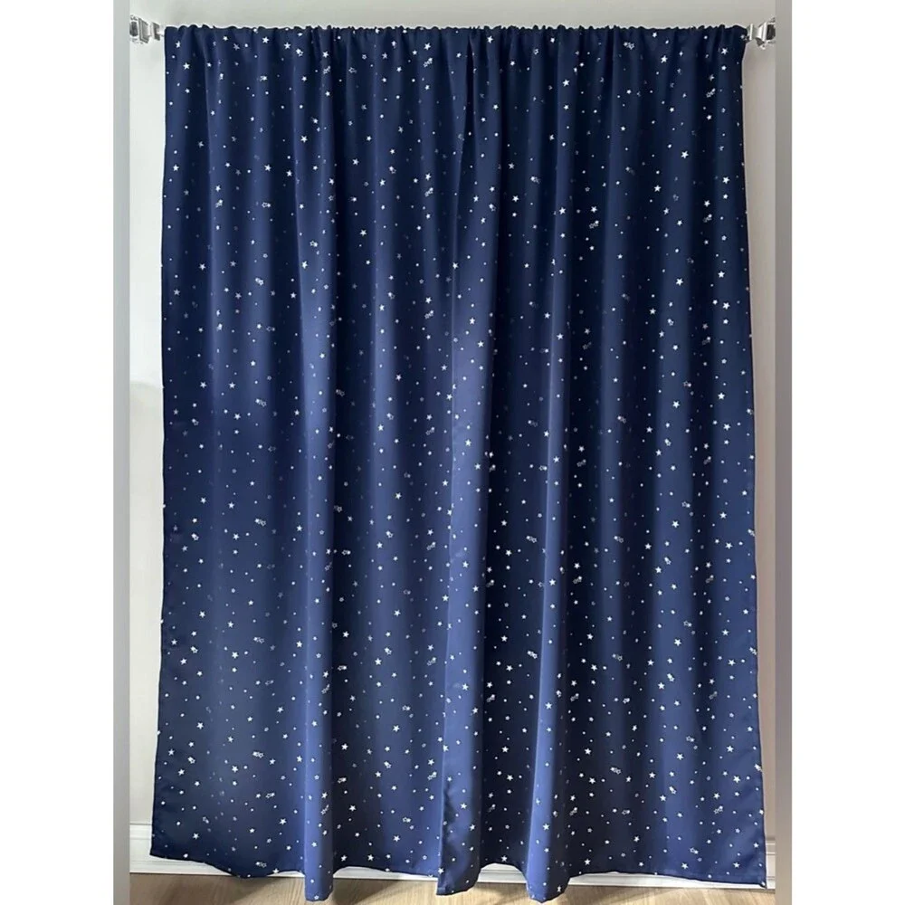 Navy Silver Star Blackout Curtain Panels Pair 43 x 84” Window Drapes